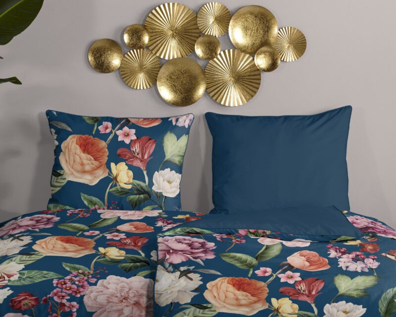 100% katoen/satijn dekbedset bloemen van Descanso in 135 x 200 cm - Blauw