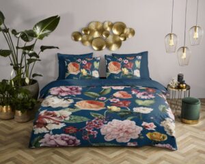 Descanso dekbedovertrek bloemen - Blauw - 140 x 200/220 cm - 100% katoen/satijn