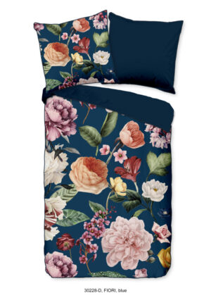 Descanso dekbedovertrek bloemen - Blauw - 200 x 200 cm - 100% katoen/satijn