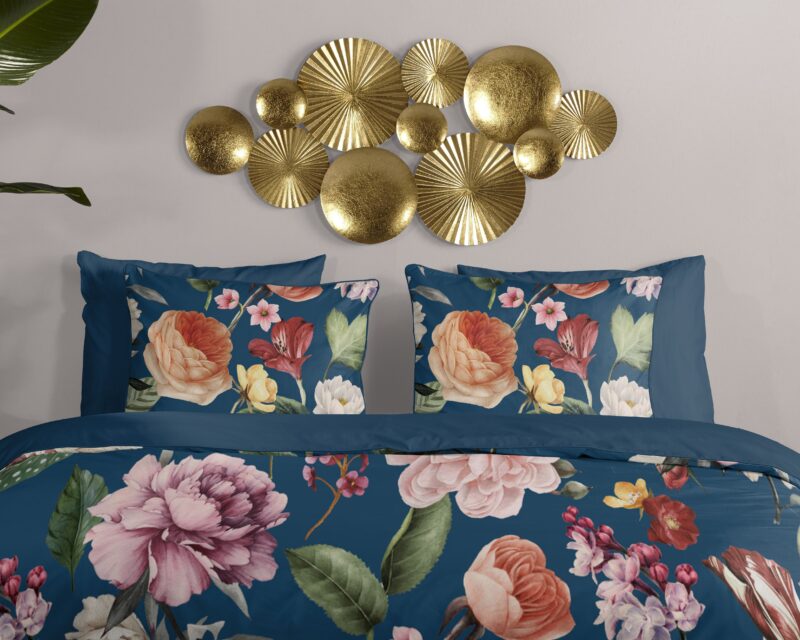 100% katoen/satijn dekbedset bloemen van Descanso in 200 x 200/220 cm - Blauw