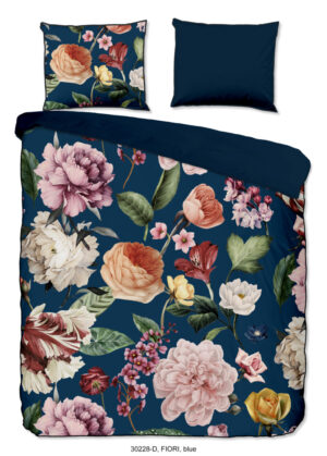 Descanso dekbedovertrek bloemen - Blauw - 200 x 200/220 cm - 100% katoen/satijn