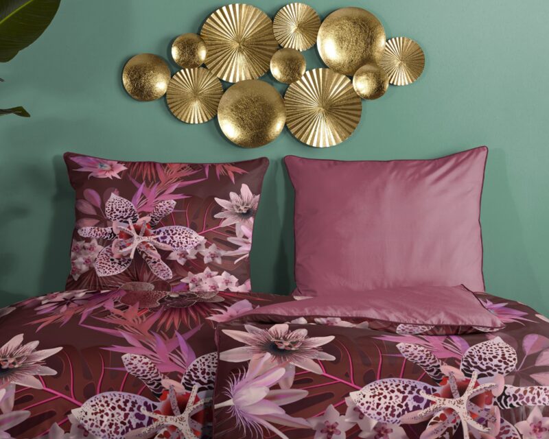 100% katoen/satijn dekbedset bloemen van Descanso in 135 x 200 cm - Bordeaux