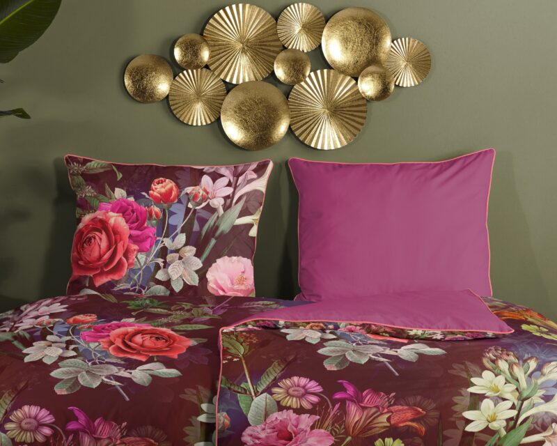 Bordeaux Biologisch - 100% katoen/satijn dekbedset bloemen van Descanso in 135 x 200 cm