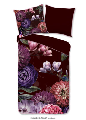 Descanso dekbedovertrek bloemen - Bordeaux - 155 x 220 cm - 100% katoen/satijn