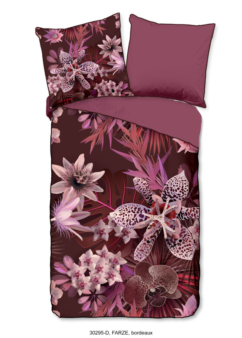 Descanso dekbedovertrek bloemen - Bordeaux - 200 x 200 cm - 100% katoen/satijn