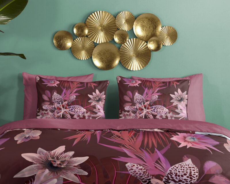 100% katoen/satijn dekbedset bloemen van Descanso in 240 x 200/220 cm - Bordeaux