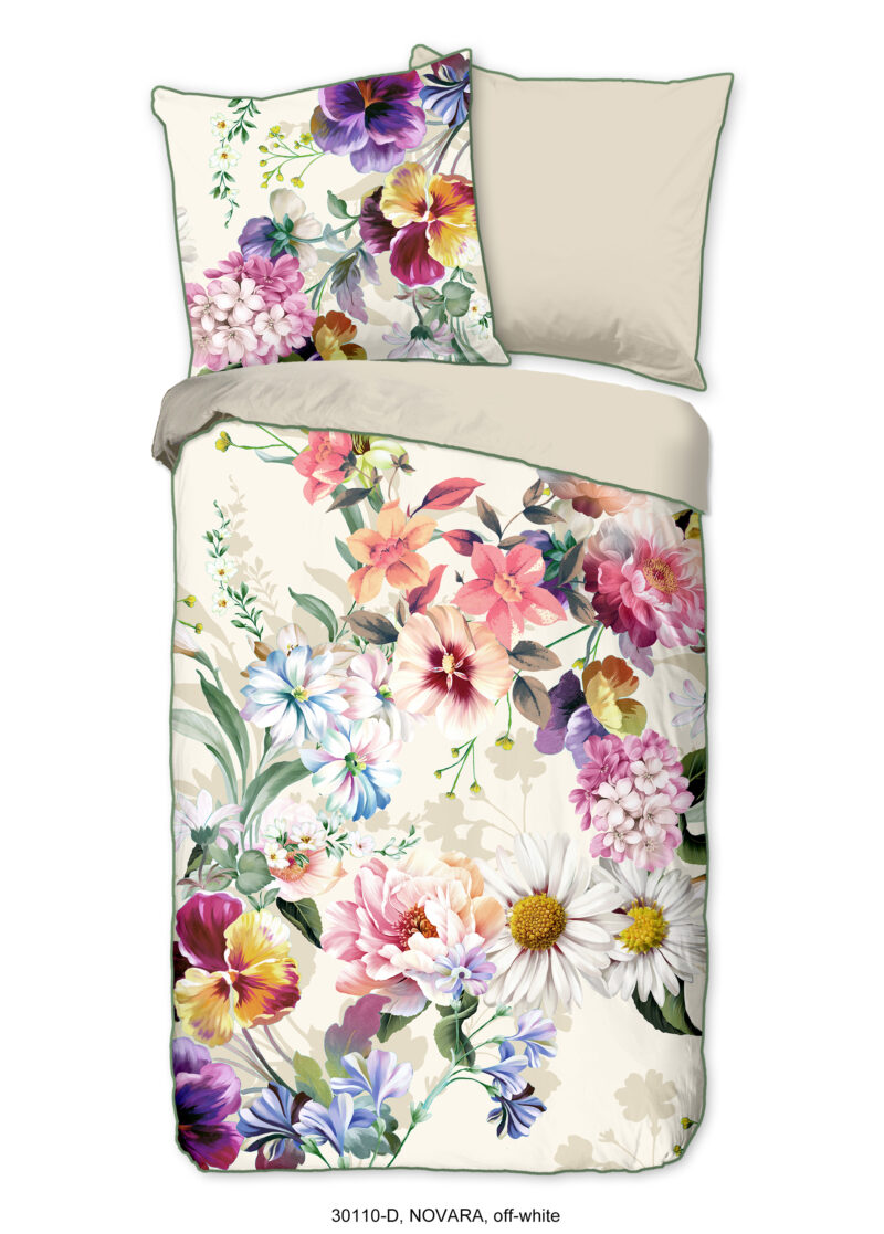 Descanso dekbedovertrek bloemen - Ecru - 135 x 200 cm - 100% katoen/satijn - kussensloop 80 x 80 cm