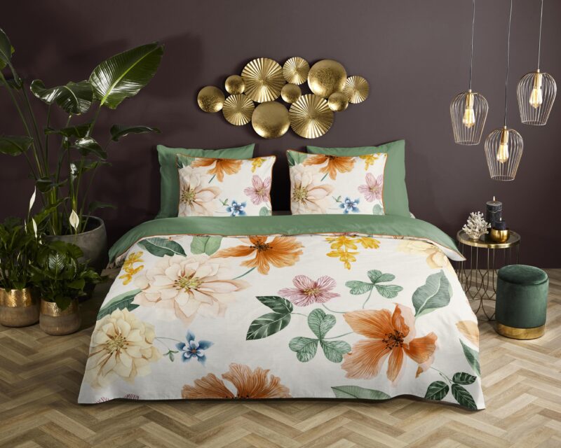 Descanso dekbedovertrek bloemen - Ecru - 140 x 200/220 cm - 100% katoen/satijn