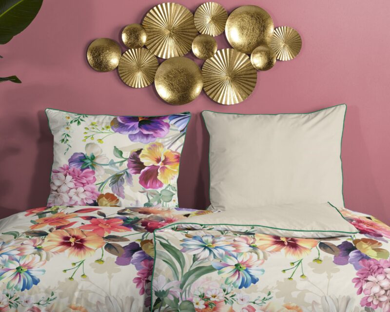 100% katoen/satijn dekbedset bloemen van Descanso in 155 x 220 cm - Ecru
