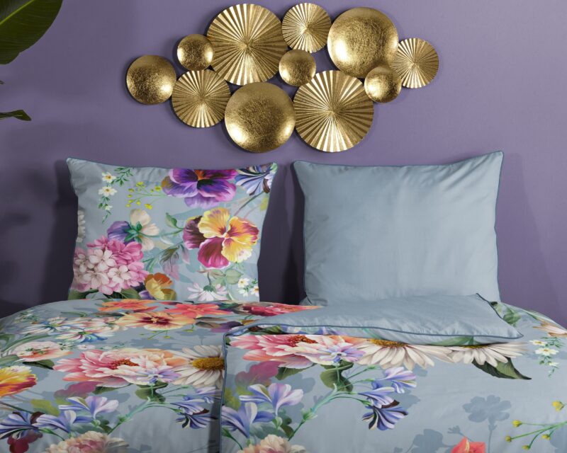 100% katoen/satijn dekbedset bloemen van Descanso in 135 x 200 cm - Grijs