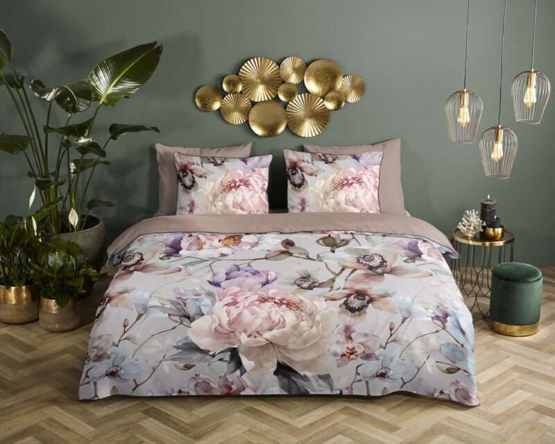 Bloemen overtrek van Descanso, 140 x 200/220 cm, kussensloop 60 x 70 cm - Grijs