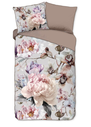 Descanso dekbedovertrek bloemen - Grijs - 140 x 200/220 cm - 100% katoen/satijn