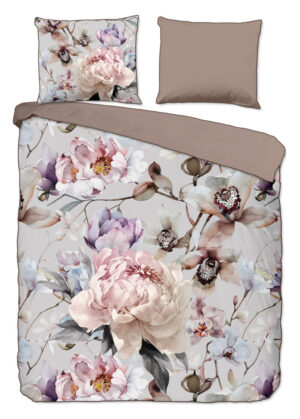 Descanso dekbedovertrek bloemen - Grijs - 240 x 200/220 cm - 100% katoen/satijn