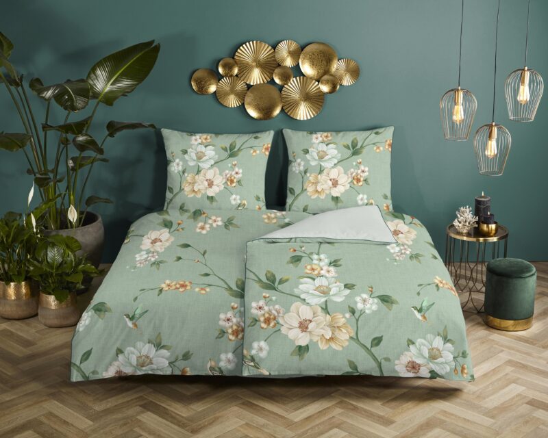 Bloemen overtrek van Descanso, 135 x 200 cm, kussensloop 80 x 80 cm - kussensloop 80 x 80 cm