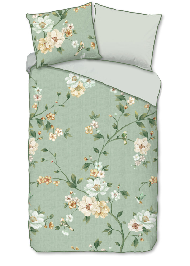 Descanso dekbedovertrek bloemen - Groen - 140 x 200/220 cm - 100% katoen/satijn