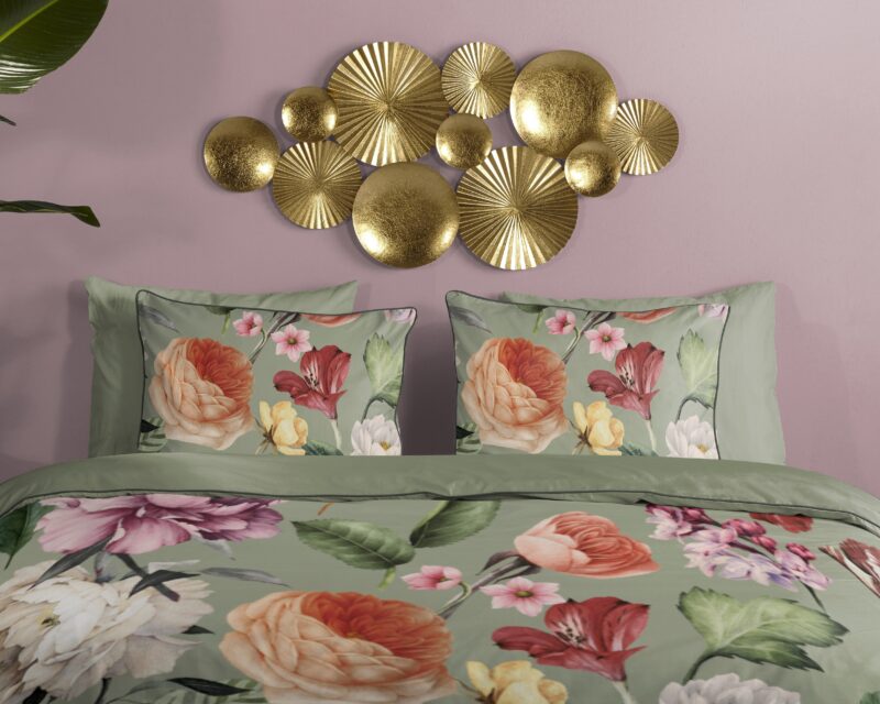 100% katoen/satijn dekbedset bloemen van Descanso in 240 x 200/220 cm - Groen