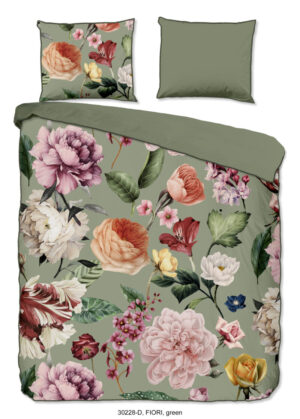 Descanso dekbedovertrek bloemen - Groen - 240 x 200/220 cm - 100% katoen/satijn