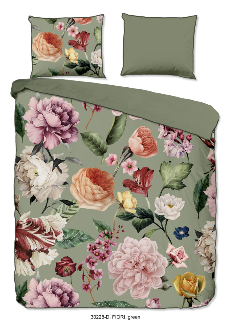 Descanso dekbedovertrek bloemen - Groen - 240 x 200/220 cm - 100% katoen/satijn