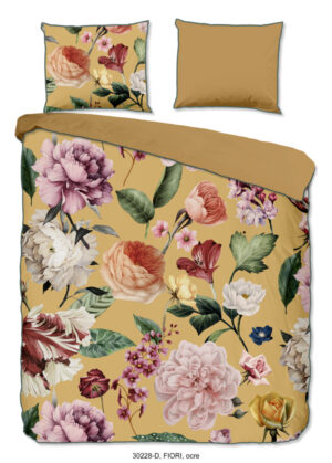 Descanso dekbedovertrek bloemen - Oker - 140 x 200/220 cm - 100% katoen/satijn