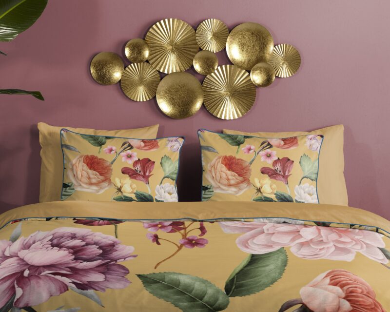100% katoen/satijn dekbedset bloemen van Descanso in 240 x 200/220 cm - Oker