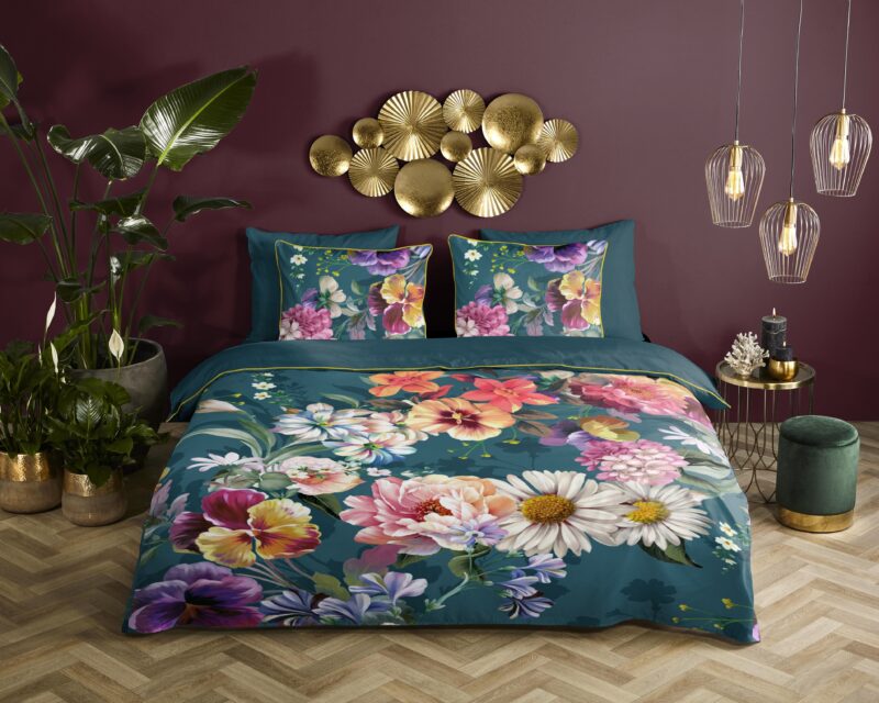 Bloemen overtrek van Descanso, 200 x 200/220 cm, kussensloop 60 x 70 cm