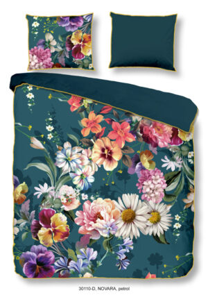 Descanso dekbedovertrek bloemen - Petrol - 200 x 200/220 cm - 100% katoen/satijn