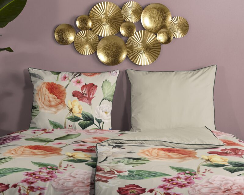 100% katoen/satijn dekbedset bloemen van Descanso in 135 x 200 cm - Zand