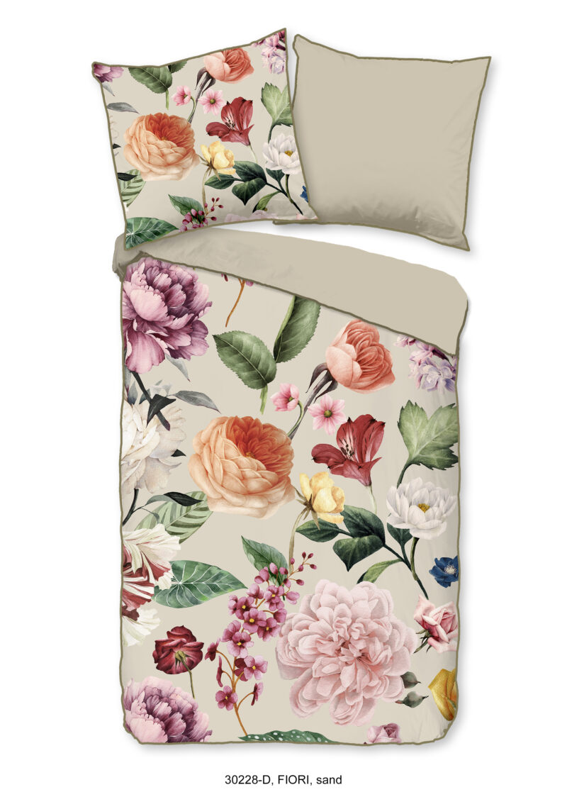 Descanso dekbedovertrek bloemen - Zand - 135 x 200 cm - 100% katoen/satijn