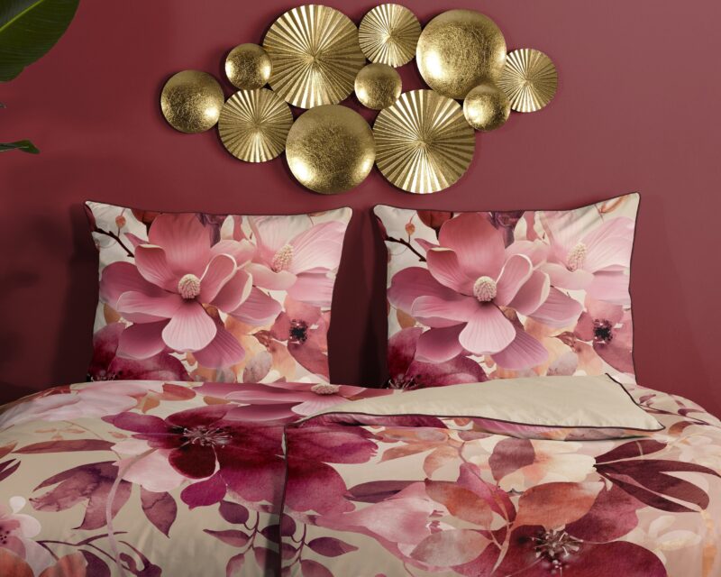 Zand - 100% katoen/satijn dekbedset bloemen van Descanso in 135 x 200 cm
