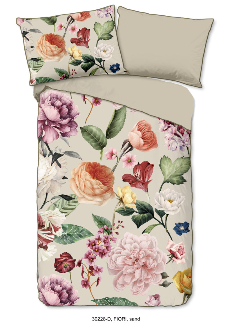 Descanso dekbedovertrek bloemen - Zand - 140 x 200 cm - 100% katoen/satijn