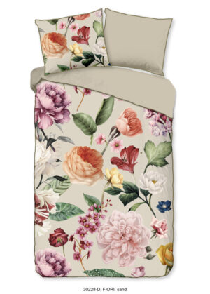 Descanso dekbedovertrek bloemen - Zand - 140 x 200/220 cm - 100% katoen/satijn