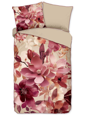 Descanso dekbedovertrek bloemen - Zand - 140 x 200/220 cm - 100% katoen/satijn - kussensloop 60 x 70 cm