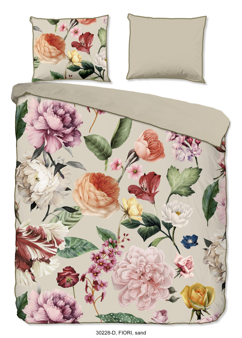 Descanso dekbedovertrek bloemen - Zand - 200 x 200/220 cm - 100% katoen/satijn