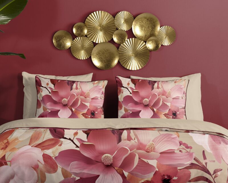 100% katoen/satijn dekbedset bloemen van Descanso in 200 x 200/220 cm - Zand