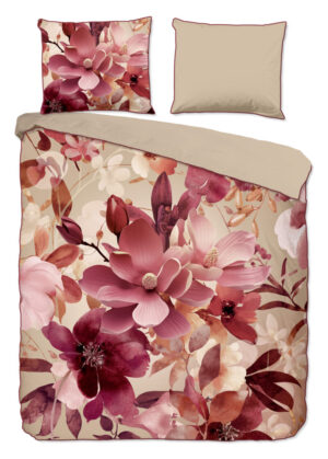 Descanso dekbedovertrek bloemen - Zand - 240 x 200/220 cm - 100% katoen/satijn - kussensloop 60 x 70 cm
