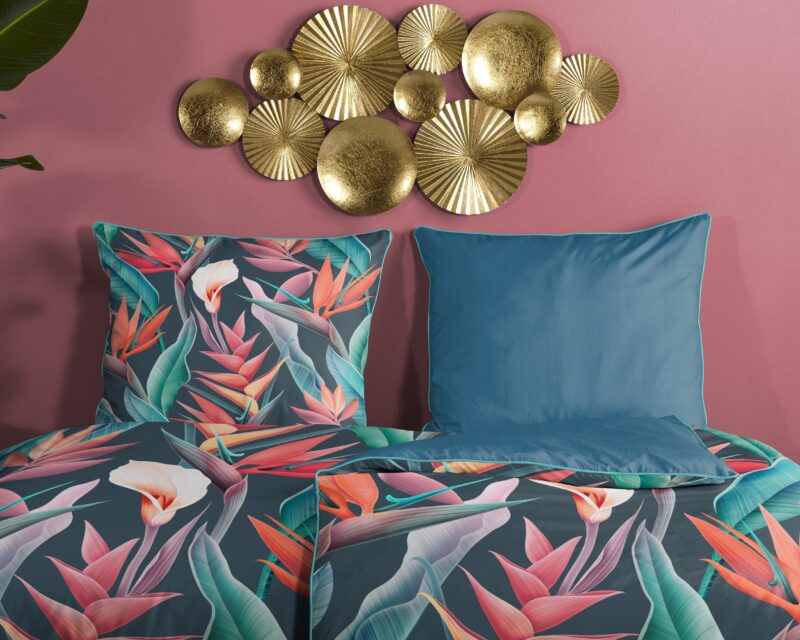 100% katoen/satijn dekbedset bloemen en bladeren van Descanso in 140 x 200 cm