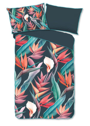 Descanso dekbedovertrek bloemen en bladeren - Multicolor - 140 x 200 cm - 100% katoen/satijn