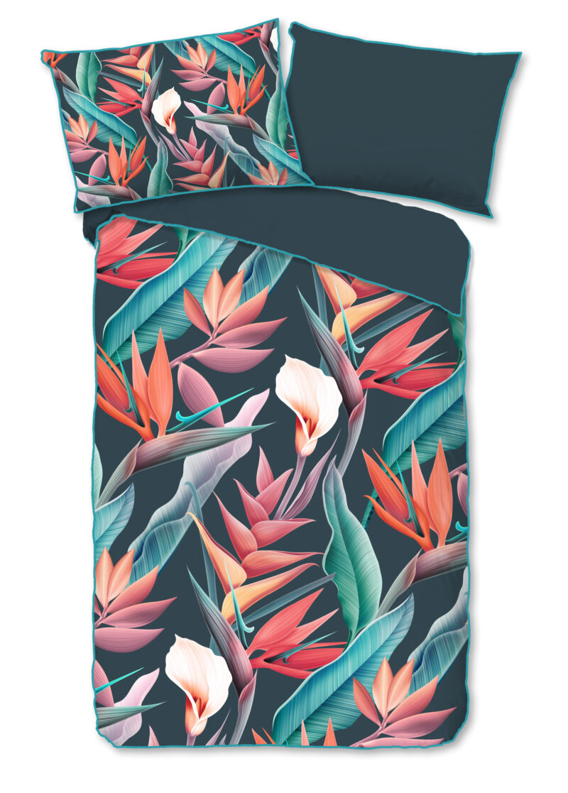 Descanso dekbedovertrek bloemen en bladeren - Multicolor - 140 x 200 cm - 100% katoen/satijn