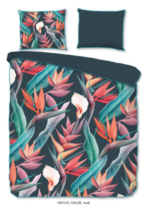 Descanso dekbedovertrek bloemen en bladeren - Multicolor - 140 x 200/220 cm - 100% katoen/satijn