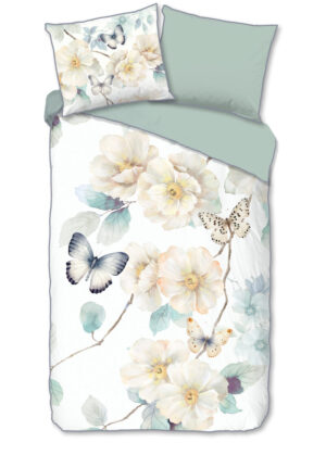 Descanso dekbedovertrek bloemen en vlinders - Wit - 140 x 200/220 cm - 100% katoen/satijn