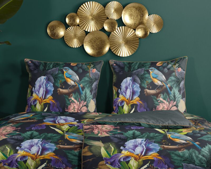 100% katoen/satijn dekbedset bloemen en vogels van Descanso in 155 x 220 cm