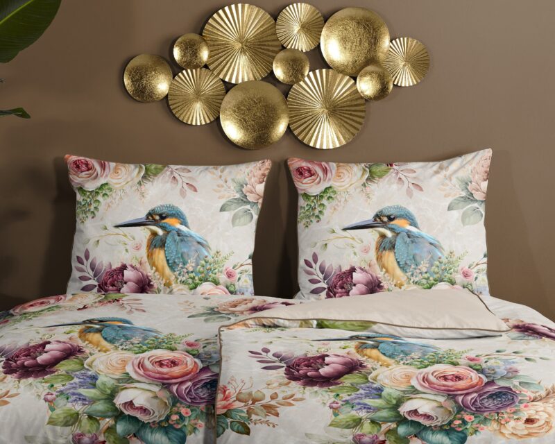 100% katoen/satijn dekbedset bloemen en vogels van Descanso in 200 x 200 cm