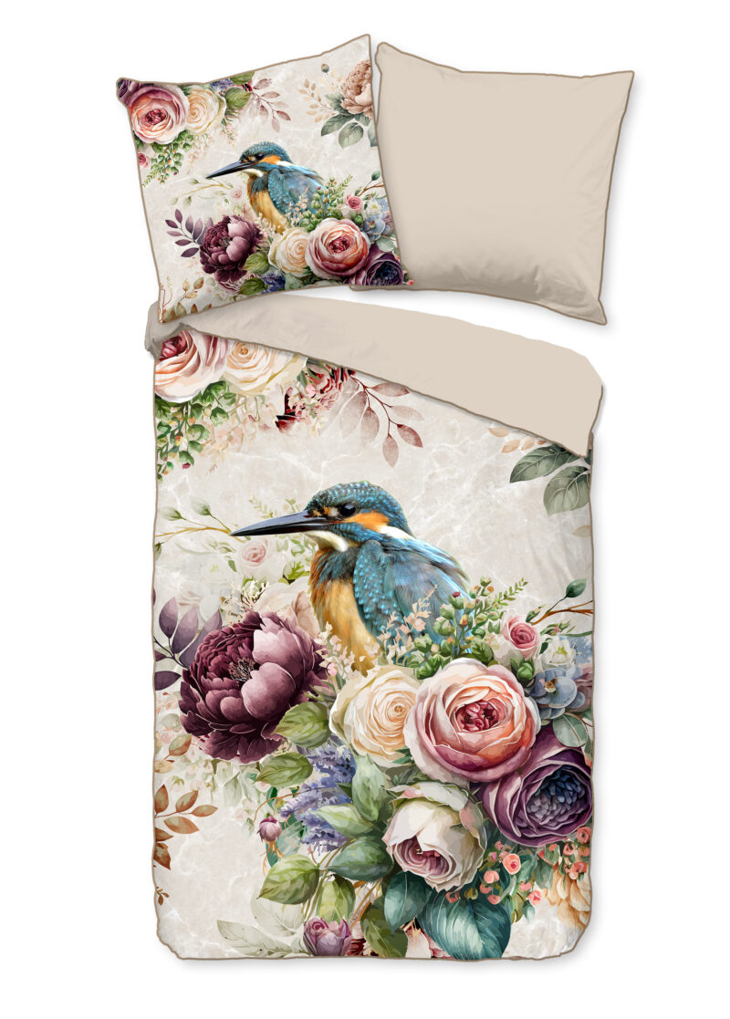Descanso dekbedovertrek bloemen en vogels - Zand - 200 x 200 cm - 100% katoen/satijn