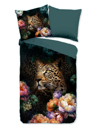 Descanso dekbedovertrek bloemen met een luipaard - Multicolor - 200 x 200 cm - 100% katoen/satijn