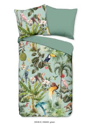 Descanso dekbedovertrek dieren in de jungle - Groen - 200 x 200 cm - 100% katoen/satijn