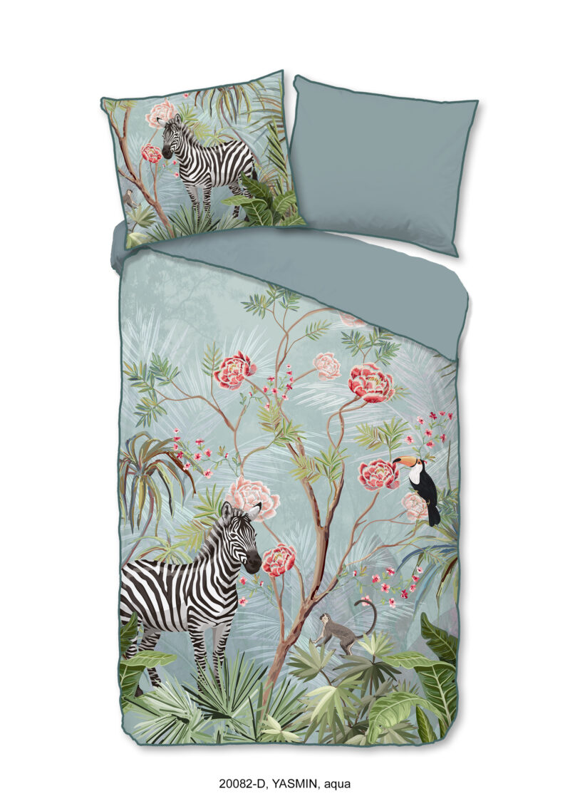 Descanso dekbedovertrek jungle - Aqua - 140 x 200/220 cm - 100% katoen/satijn