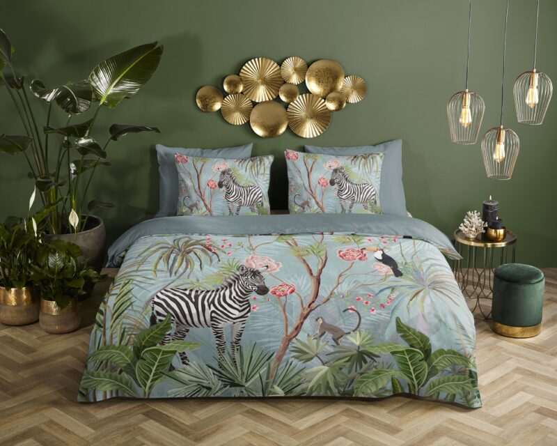 Jungle overtrek van Descanso, 200 x 200/220 cm, kussensloop 60 x 70 cm