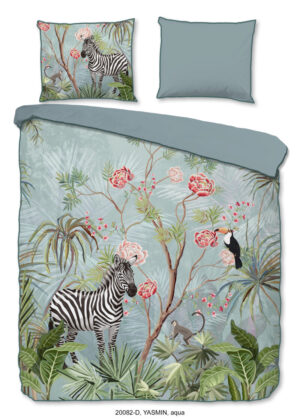 Descanso dekbedovertrek jungle - Aqua - 200 x 200/220 cm - 100% katoen/satijn
