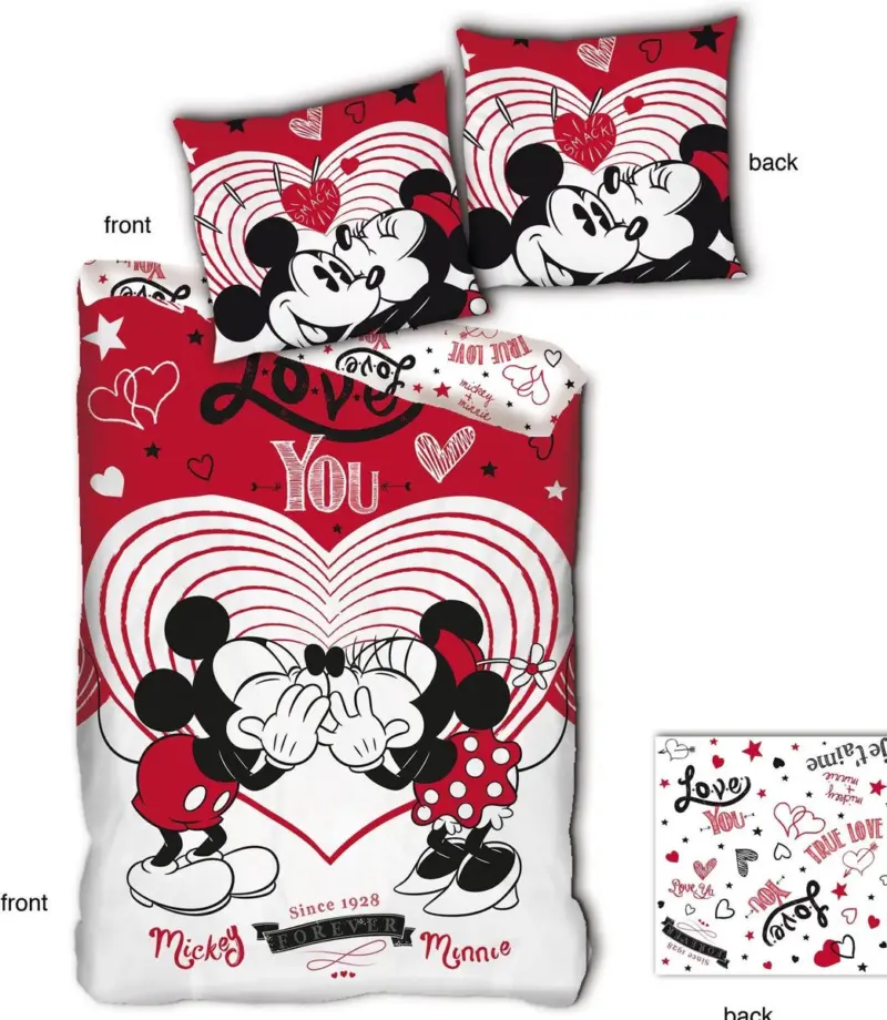 Love You overtrek van Disney Minnie Mouse, 140 x 200 cm, kussensloop 63 x 63 cm