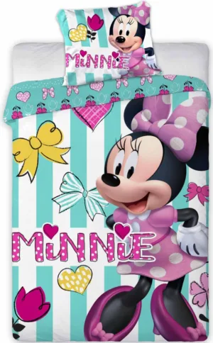 Disney Minnie Mouse dekbedovertrek - Wit/Groen - 100 x 135 cm - Katoen